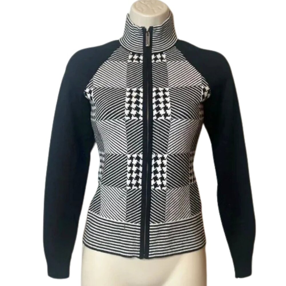 Karen Millen Houndstooth Zip-Up Sweater